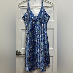 Adonna vintage blue floral satin slip dress or nightgown Size M